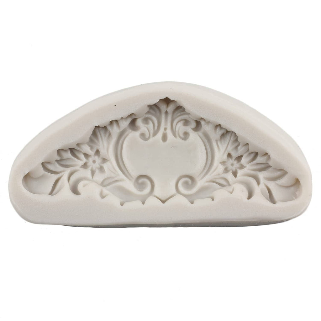 Oval baroque lace silicone mold with central medallion and floral scroll border