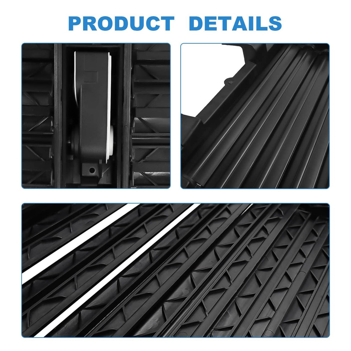 Black grille shutter louvers and textured shutter surface detail
