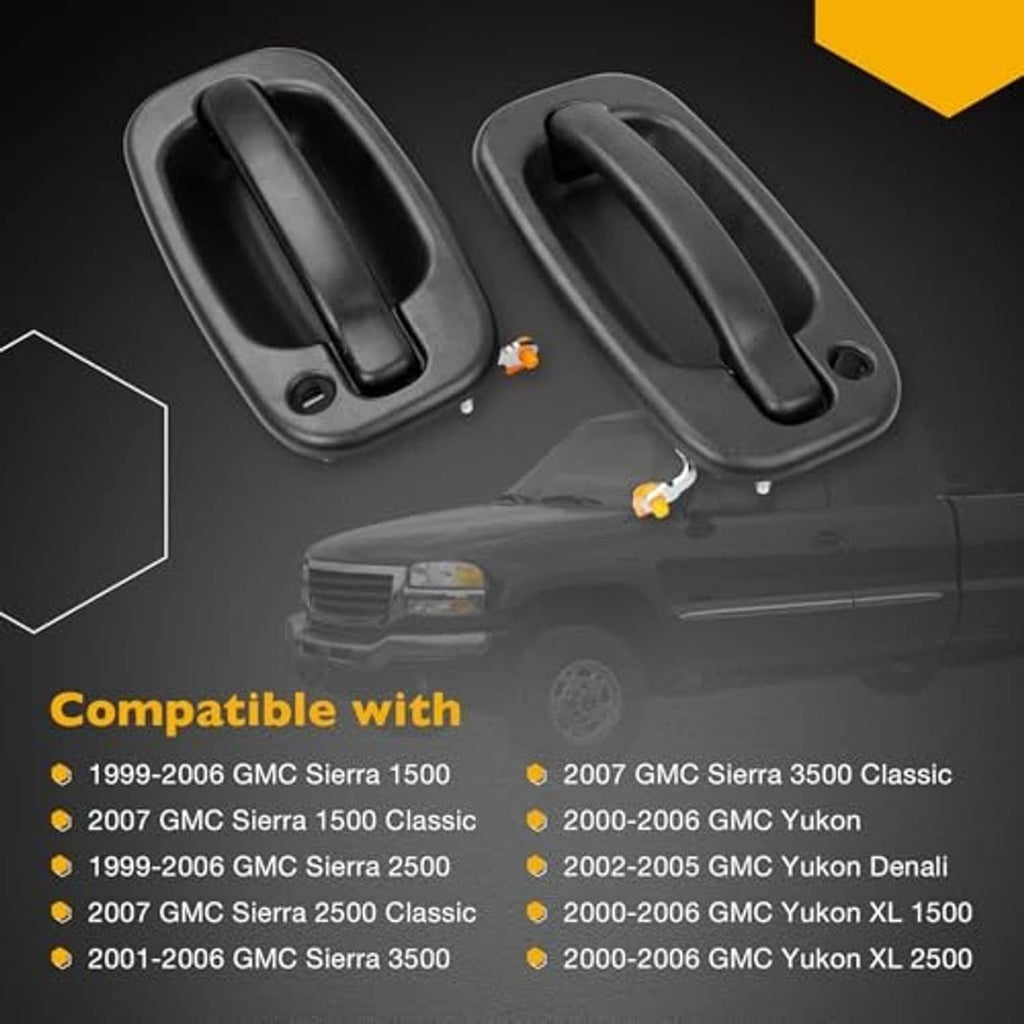 Pair of black exterior door handles with recessed grips and mounting openings