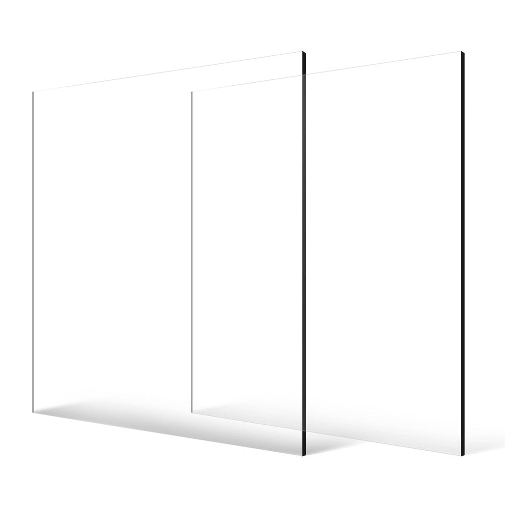 Clear acrylic sheets standing side by side, transparent rectangular panels in a set