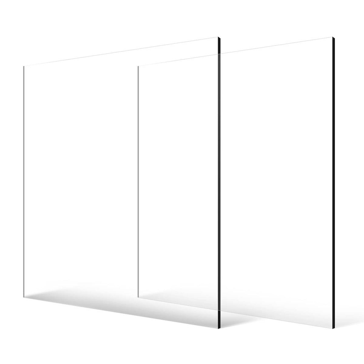 Clear acrylic sheets standing side by side, transparent rectangular panels in a set