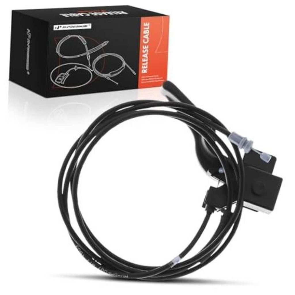 Front hood latch release cable with black handle and multi-pin connector, coiled length