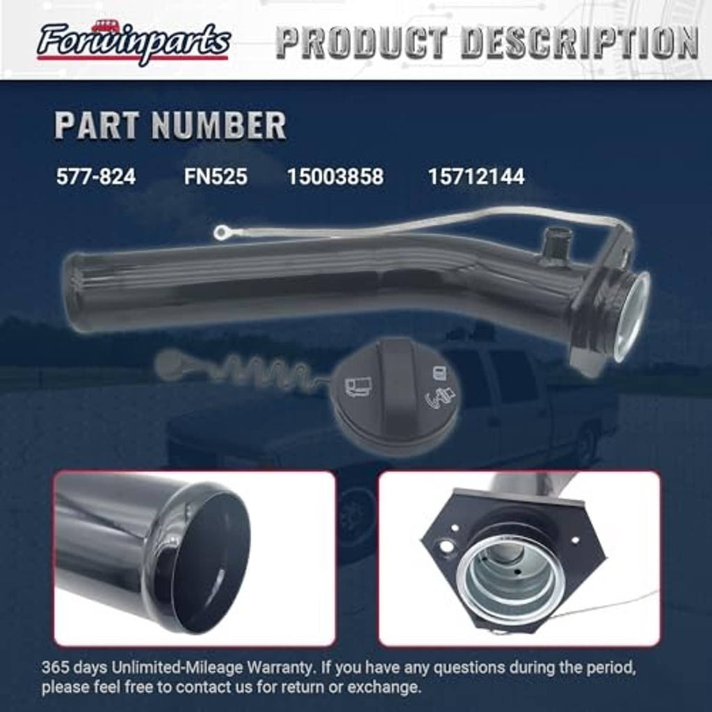 Fuel tank filler neck hose with metal fitting and black body, close-up component