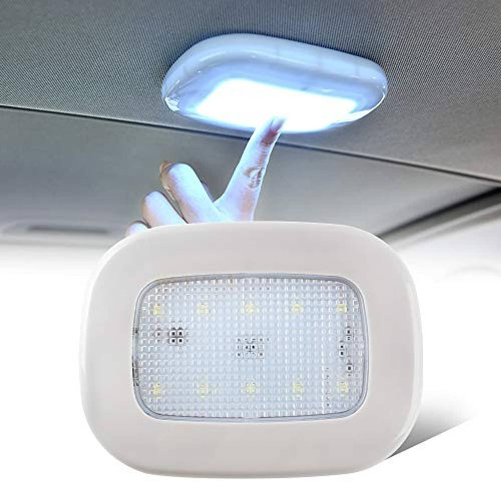 White car ceiling dome reading light with illuminated rectangular LED panel
