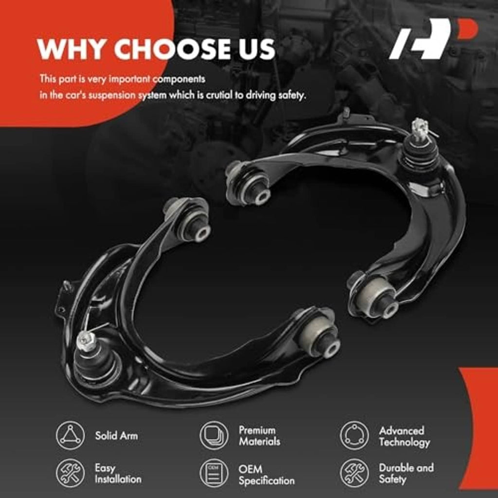 Front upper control arm kit with black arms, ball joints, and rubber bushings