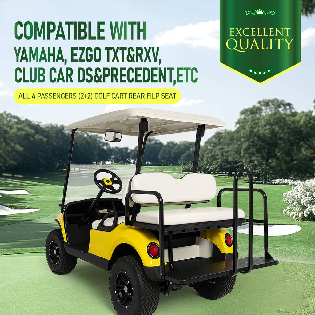 White seat bottom and backrest cushions on a golf cart