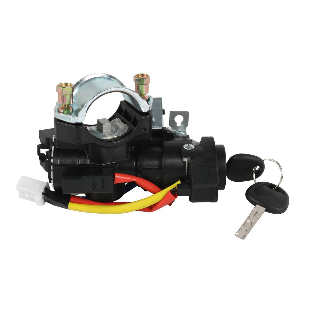 Ignition lock switch assembly with metal mounting ring and two keys, black housing
