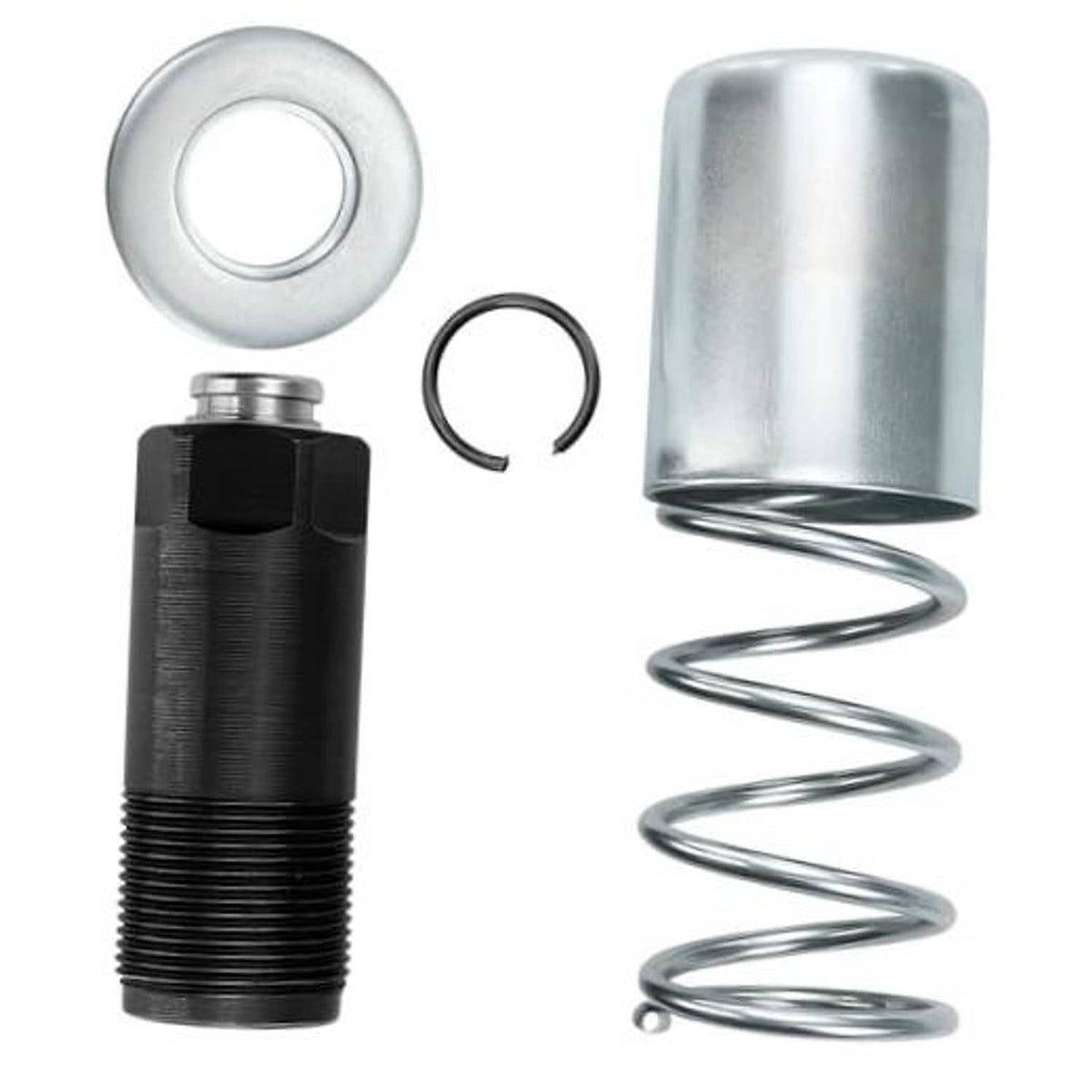 Floor jack pump piston plunger kit: black cylinder, silver piston cup, spring, clip
