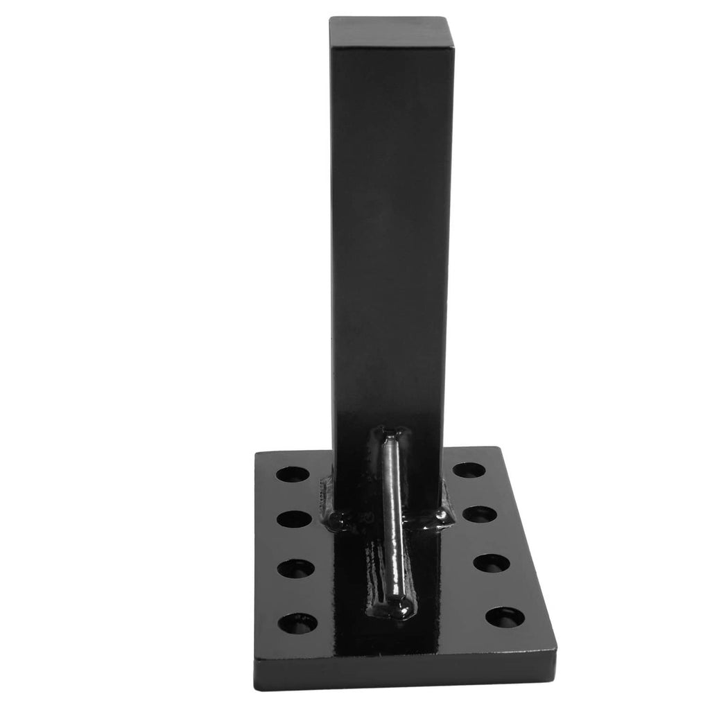 Hitch hook mounting plate with vertical post and welded base plate holes, black
