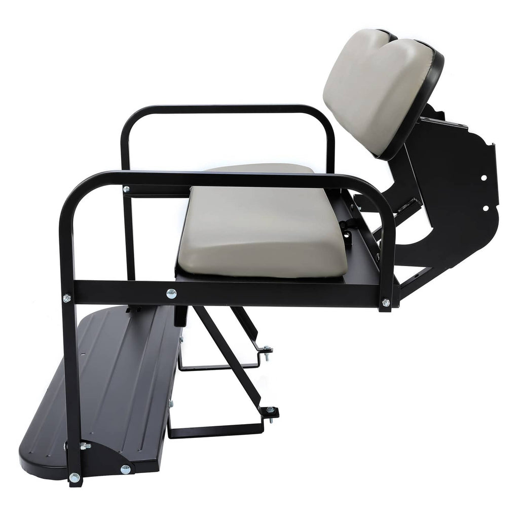 Rear flip seat kit with gray cushions, black frame, and folding base