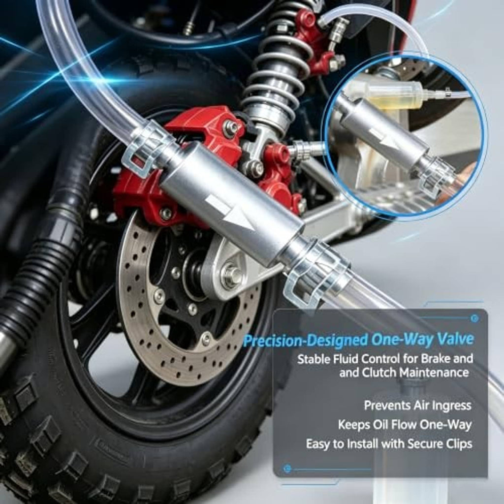 Brake bleeder one-way valve kit installed on motorcycle brake near the brake rotor