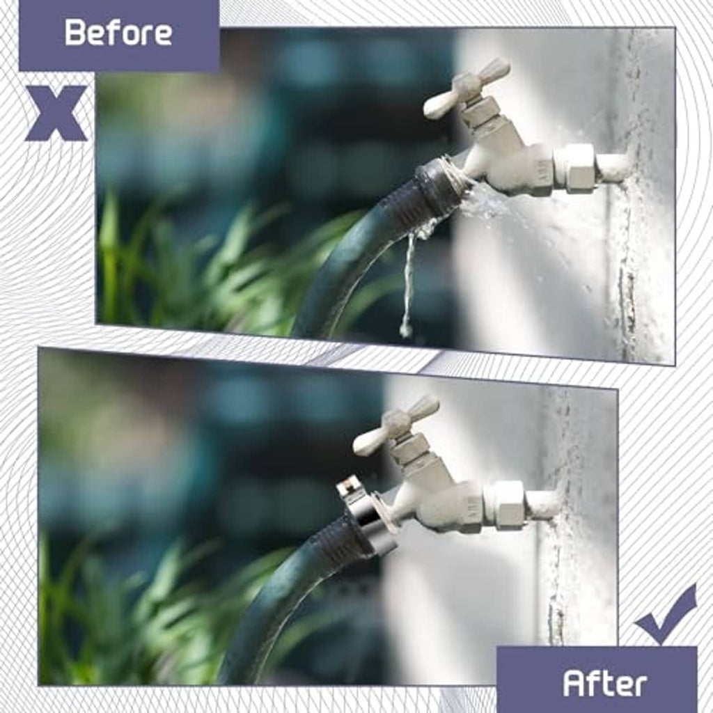 T-bolt hose clamp securing a water hose connection for leak prevention