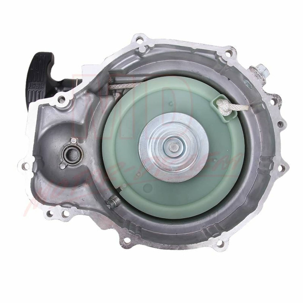 Recoil starter crankcase cover with internal rotor and mounting hardware