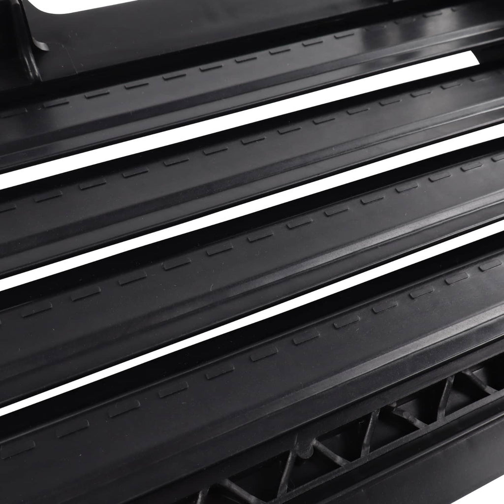Black upper radiator grille air shutter vent with horizontal slats detail