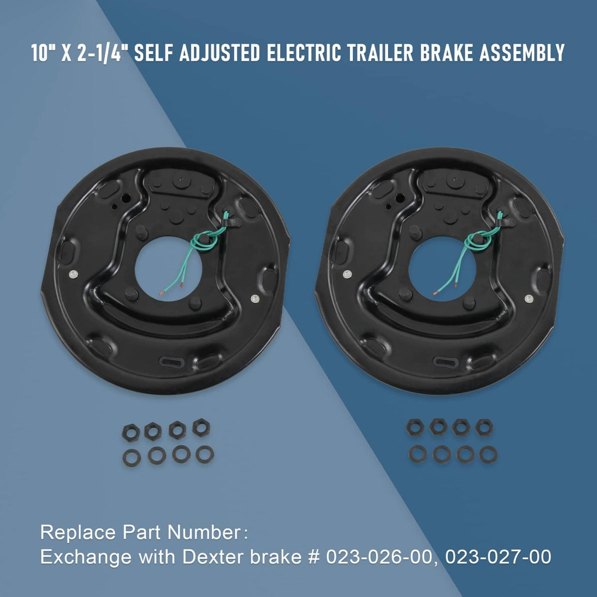 Electric trailer brake assembly set, two black backing plates with magnet and bolt kit