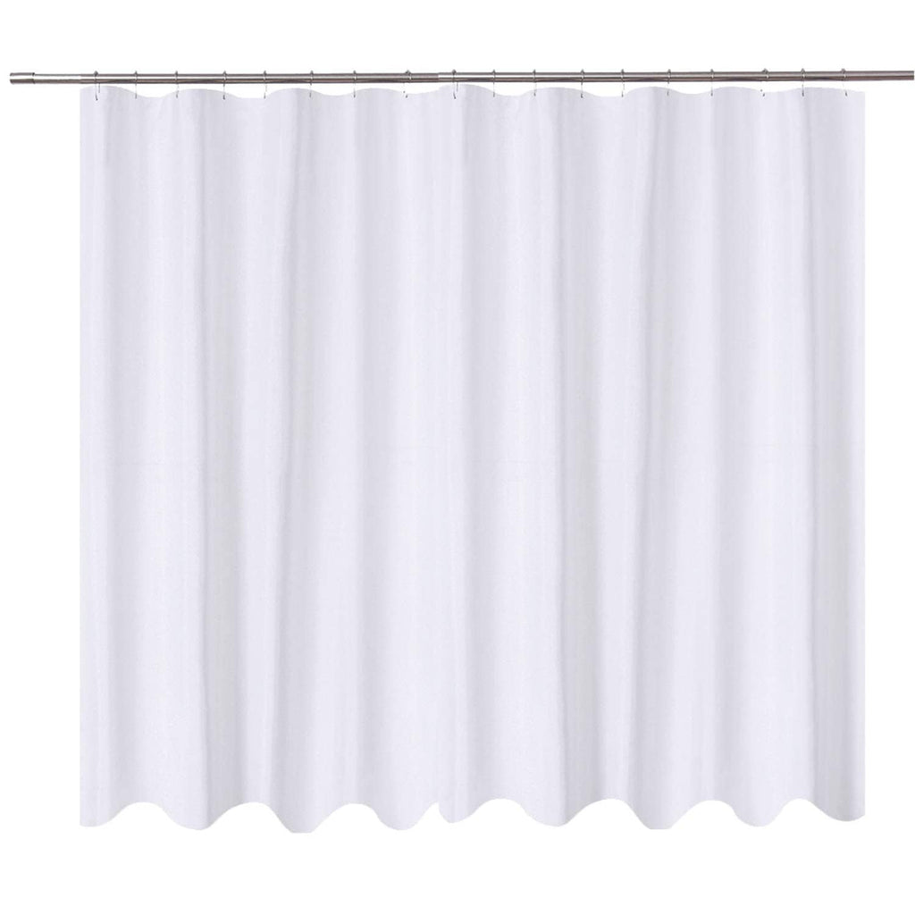 White extra-wide shower curtain liner with full-length plain hem and hanging top rod pockets