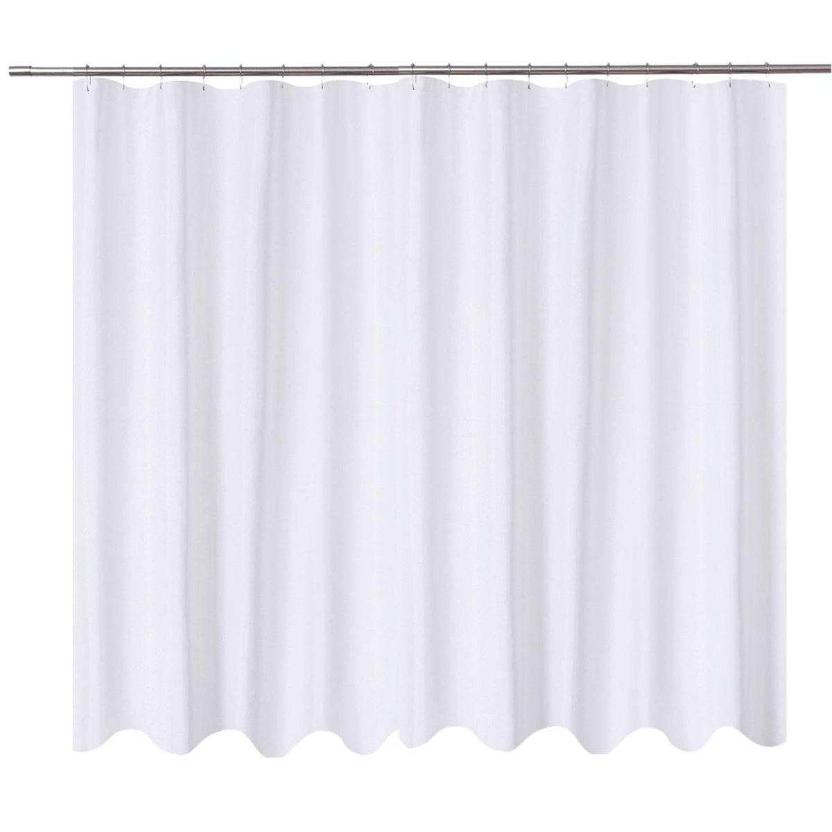 White extra-wide shower curtain liner with full-length plain hem and hanging top rod pockets