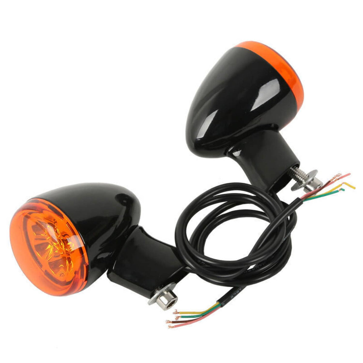 Rear LED turn signal lights bracket with two amber lenses and wiring, side view