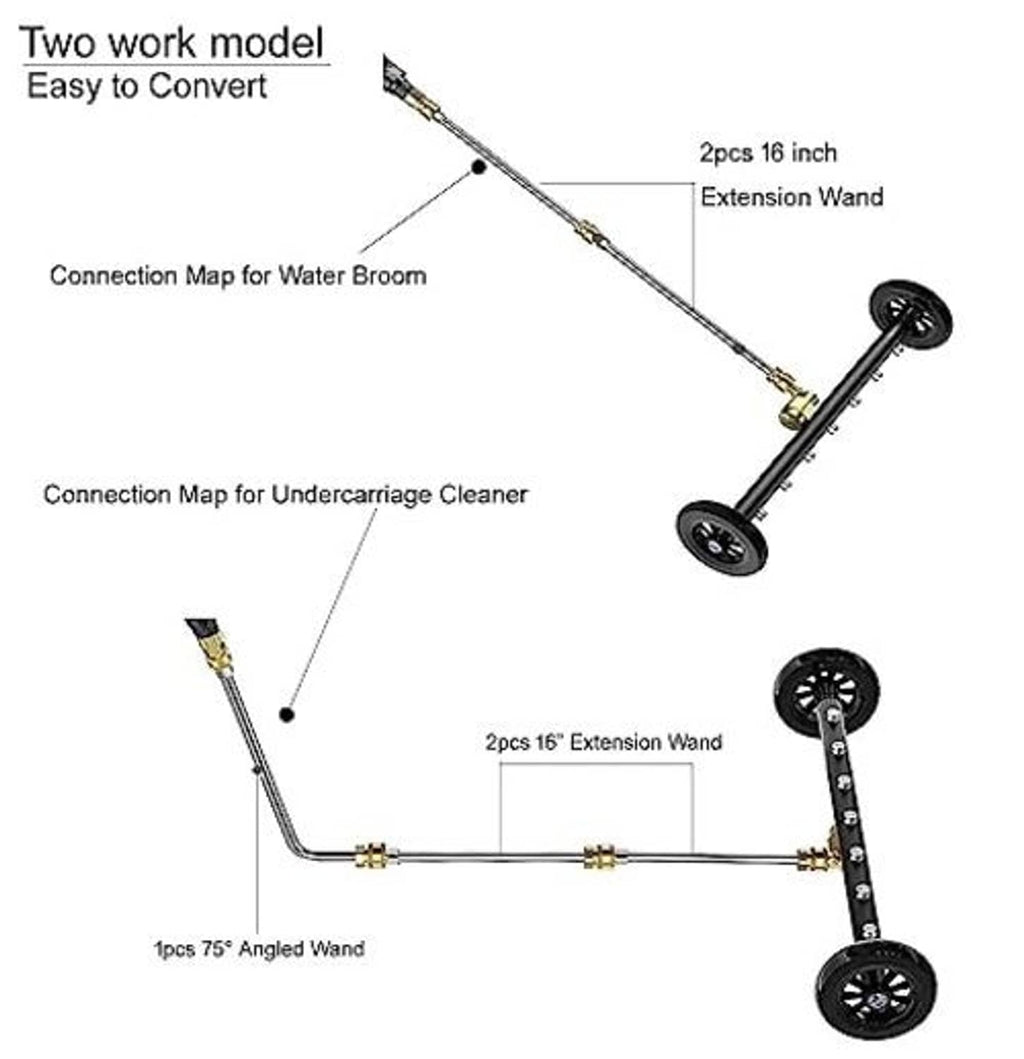 Undercarriage cleaner with dual work models, angled wand and extension wand set
