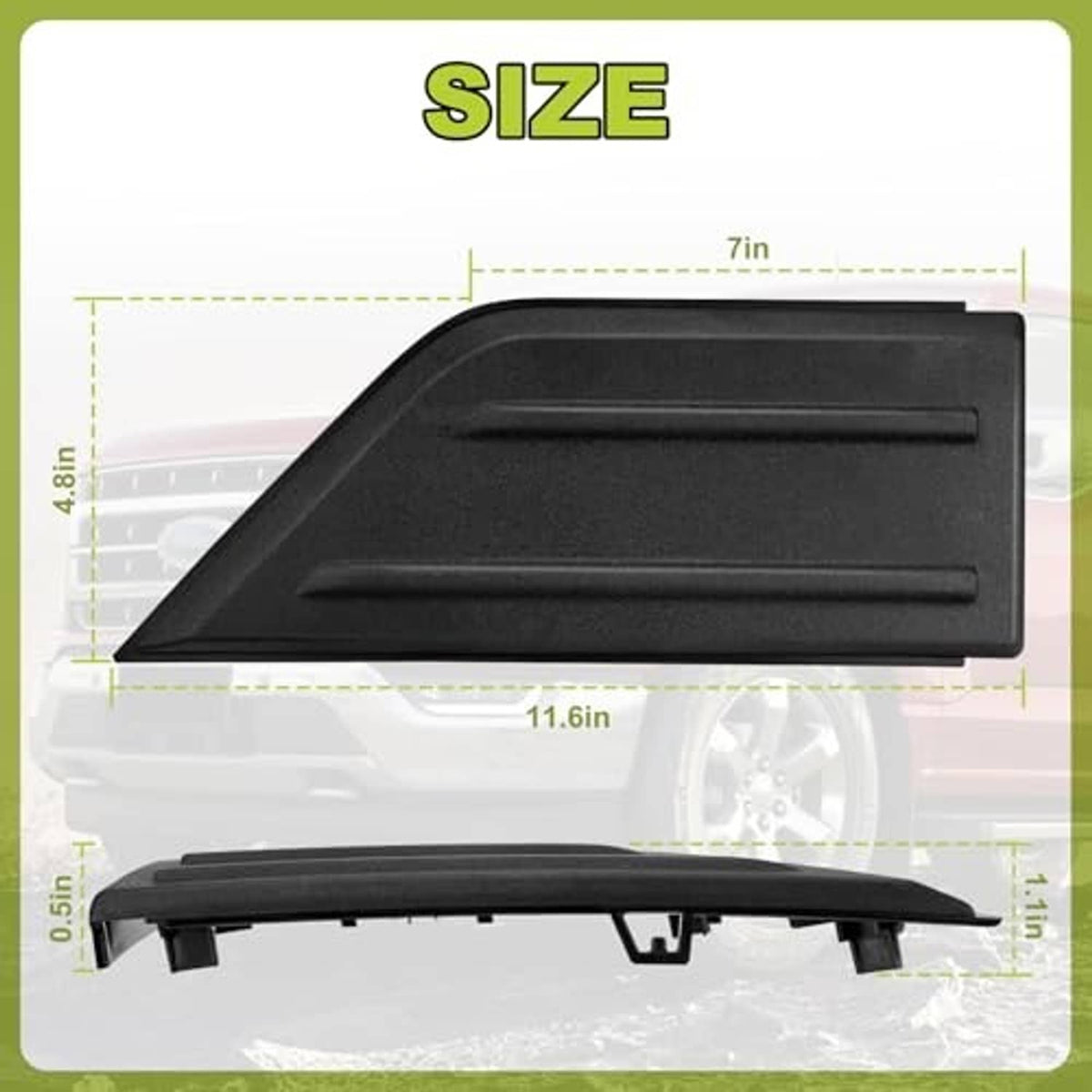 Black bumper guard cover insert with measurement dimensions