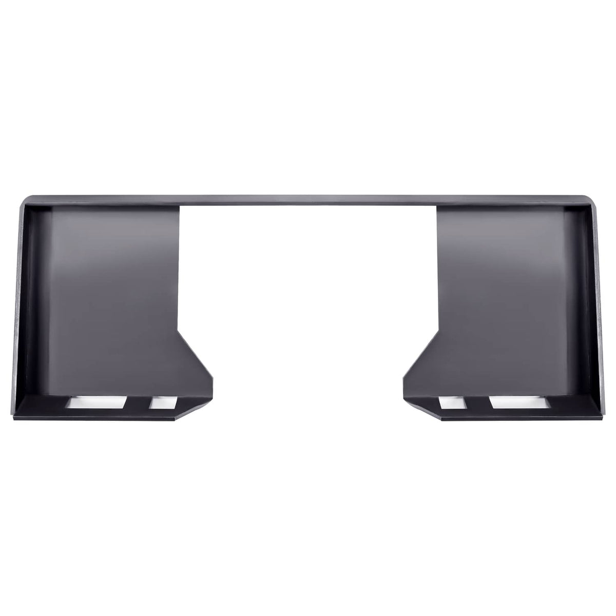 Dark metal mount plate with center U-shaped cutout and two rectangular side slots