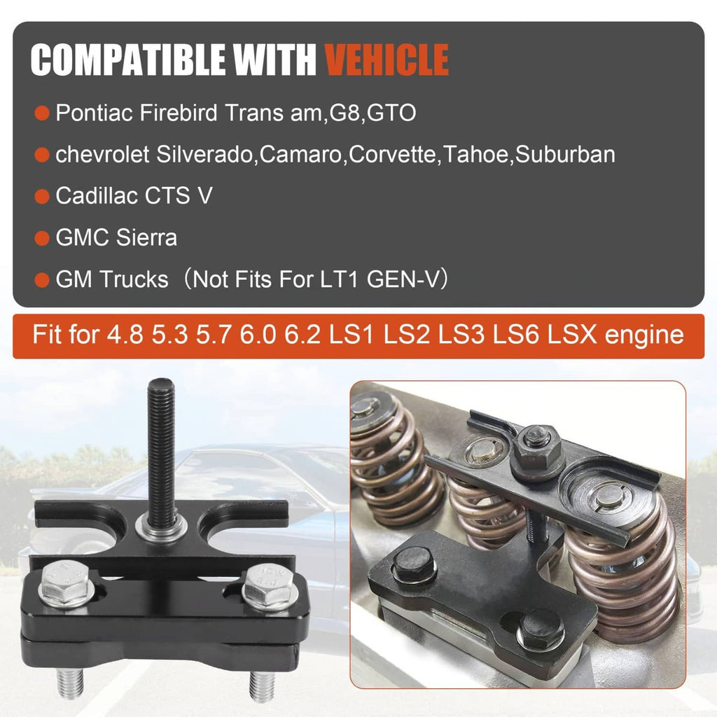 Valve spring compressor tool with four hex bolts and screw post, plus shown valve springs