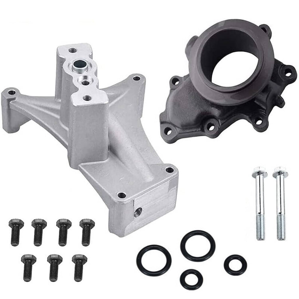 Turbo pedestal exhaust housing kit with black outlet flange, O-rings, and bolts