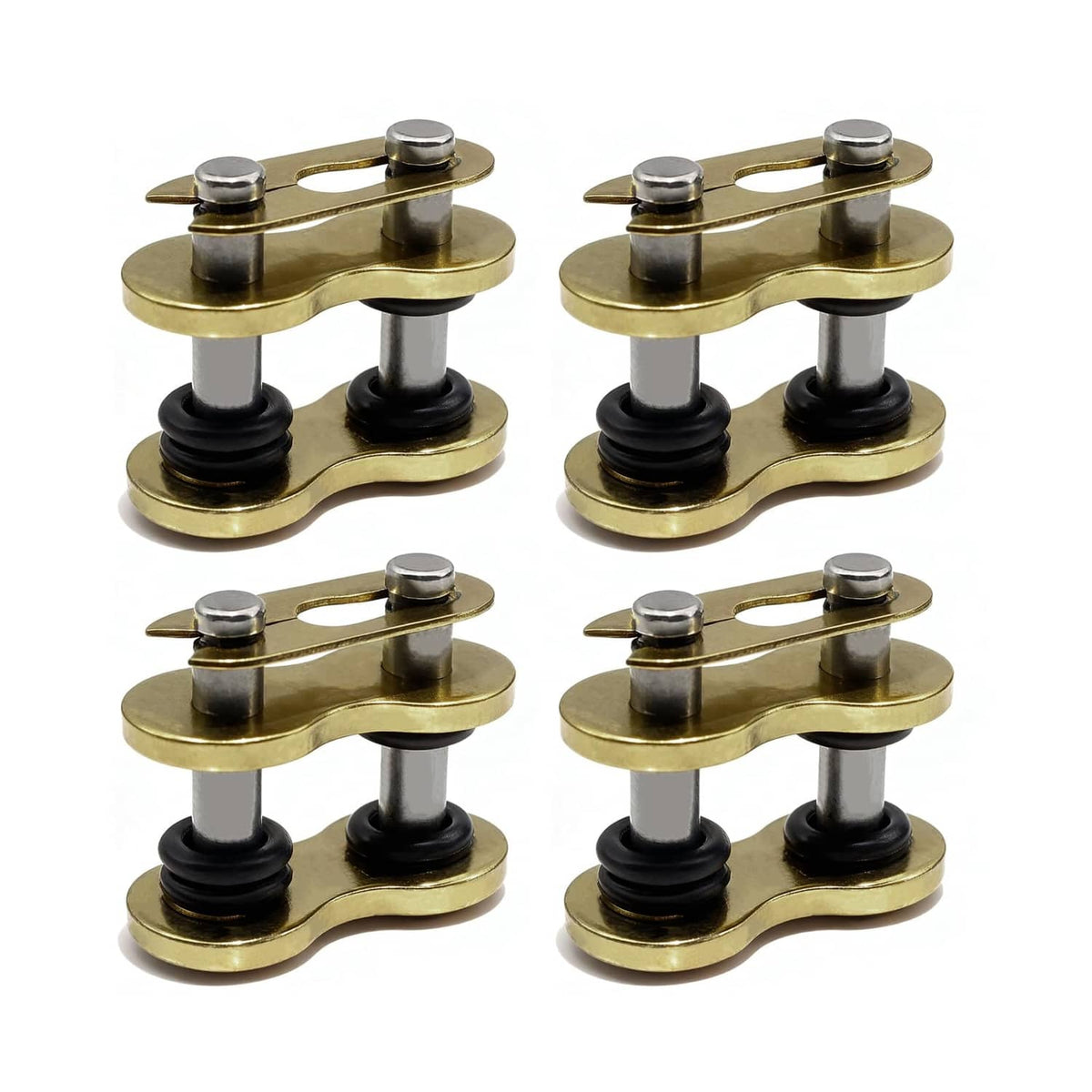 Gold 428 chain master link set of 4 with black rubber bushings