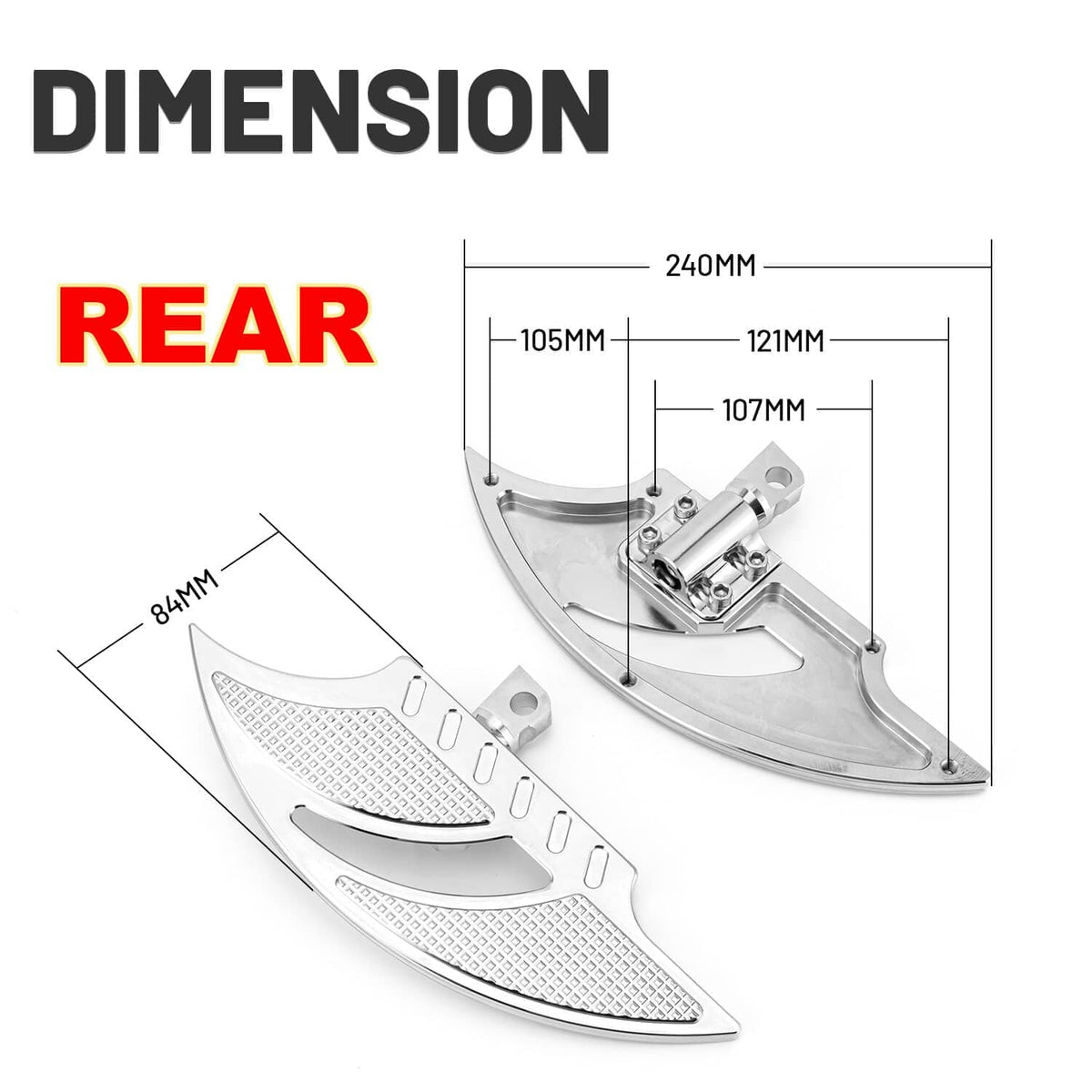 Rear driver and passenger motorcycle floorboards with diamond-texture grip and mounts