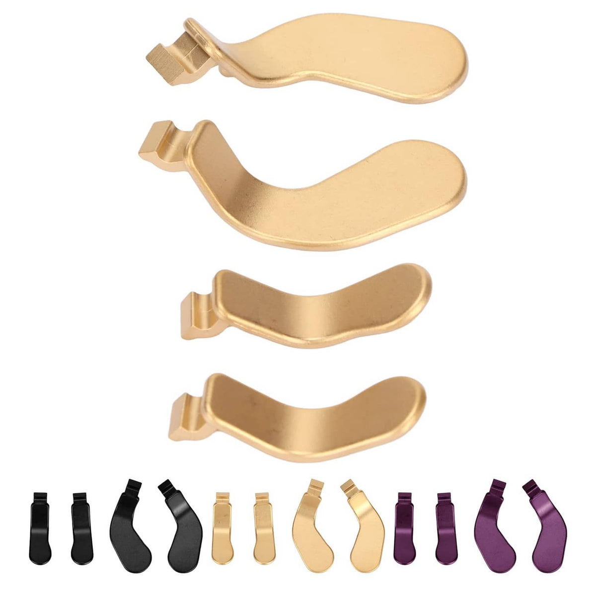 Controller control paddles set with multiple colors, curved levers and mounting clips