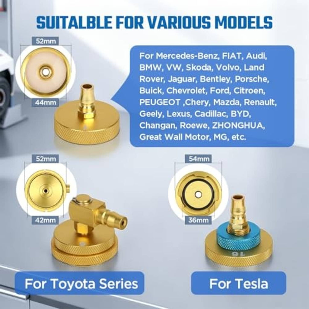 Brass adapter fittings for brake fluid bleeder, shown with gold connectors