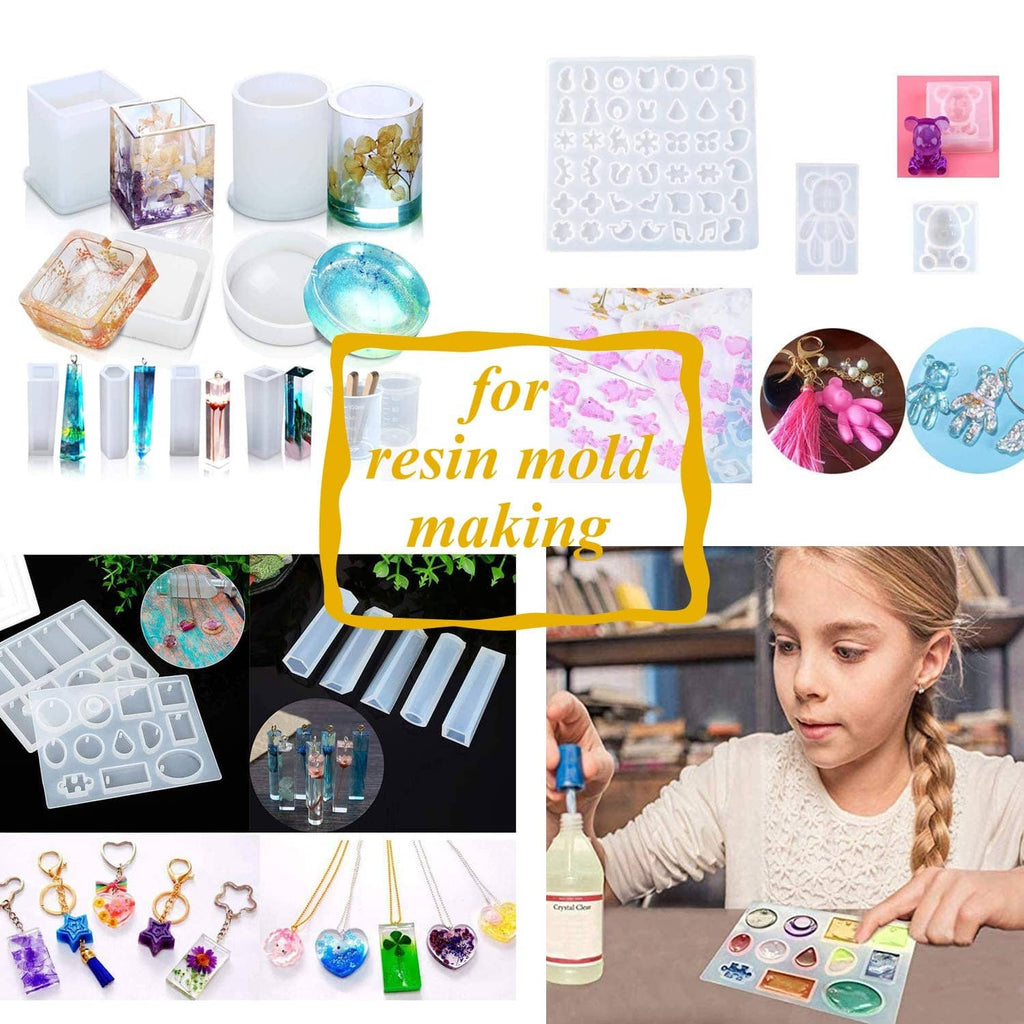 Silicone rubber mold making kit with resin molds and mixing supplies