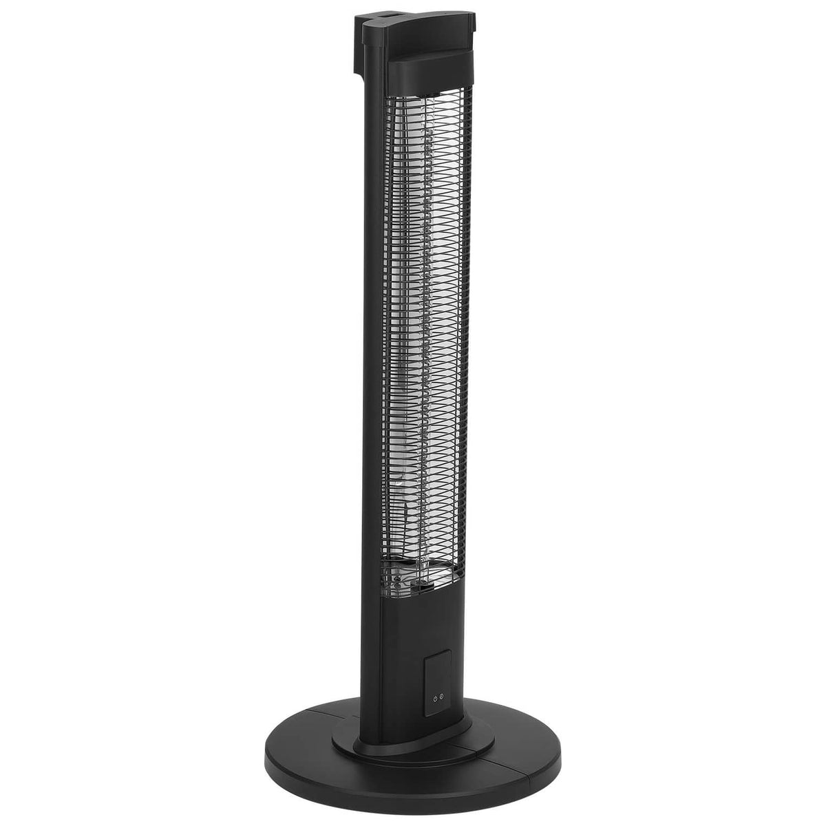 Black infrared space heater with tall heating tube and circular stand base