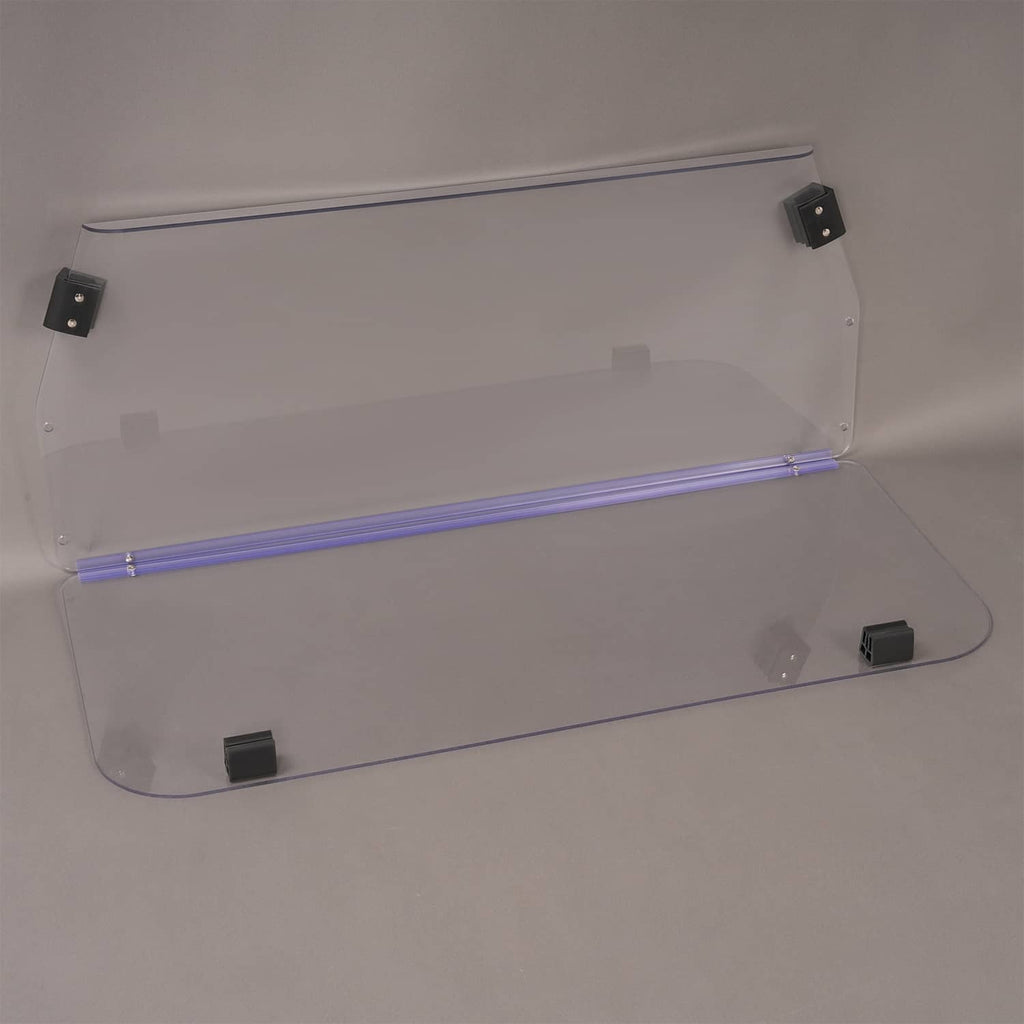 Clear vented golf cart windscreen with mounting brackets, rectangular windshield panel