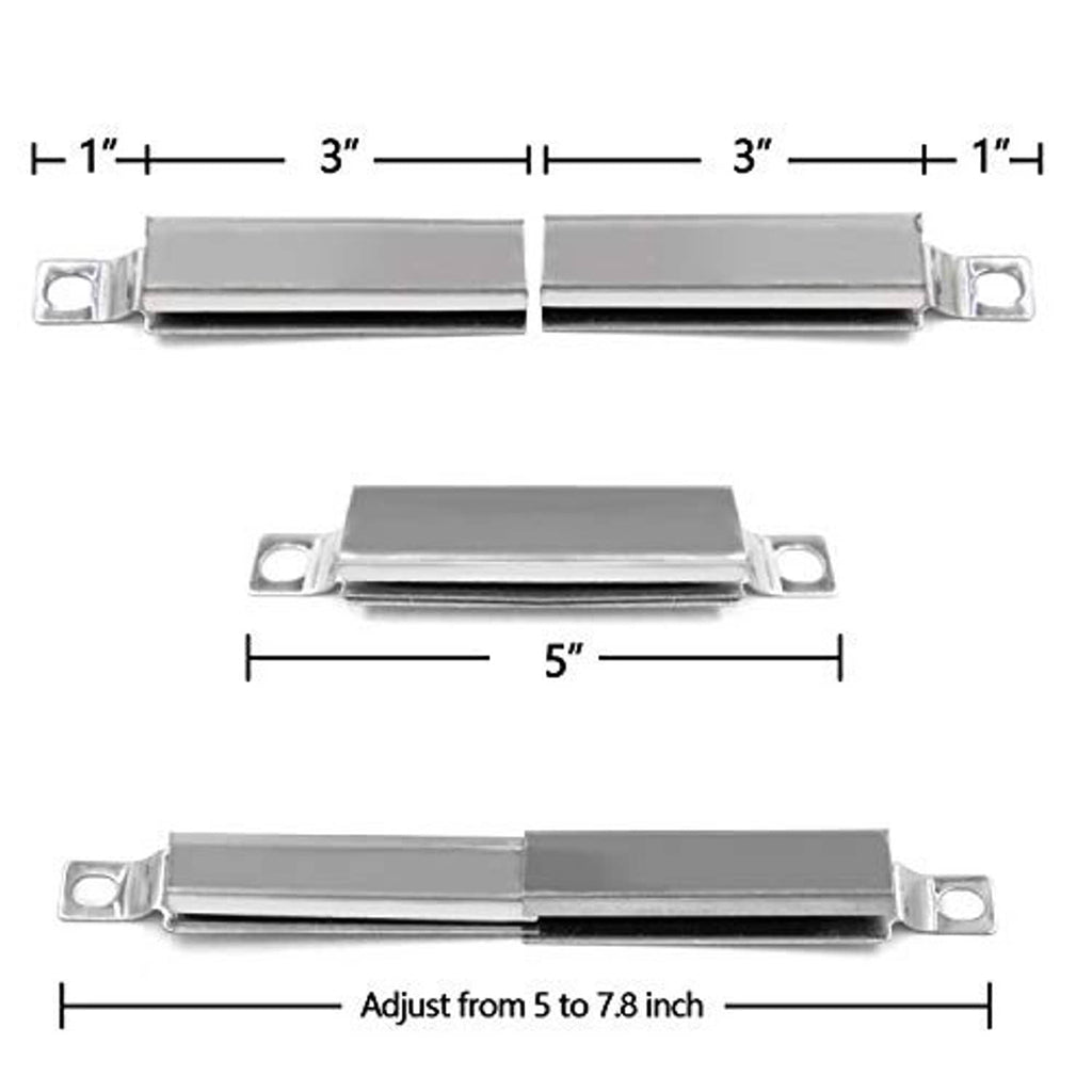 Stainless burner heat shield assemblies with side mounting brackets, adjustable fit