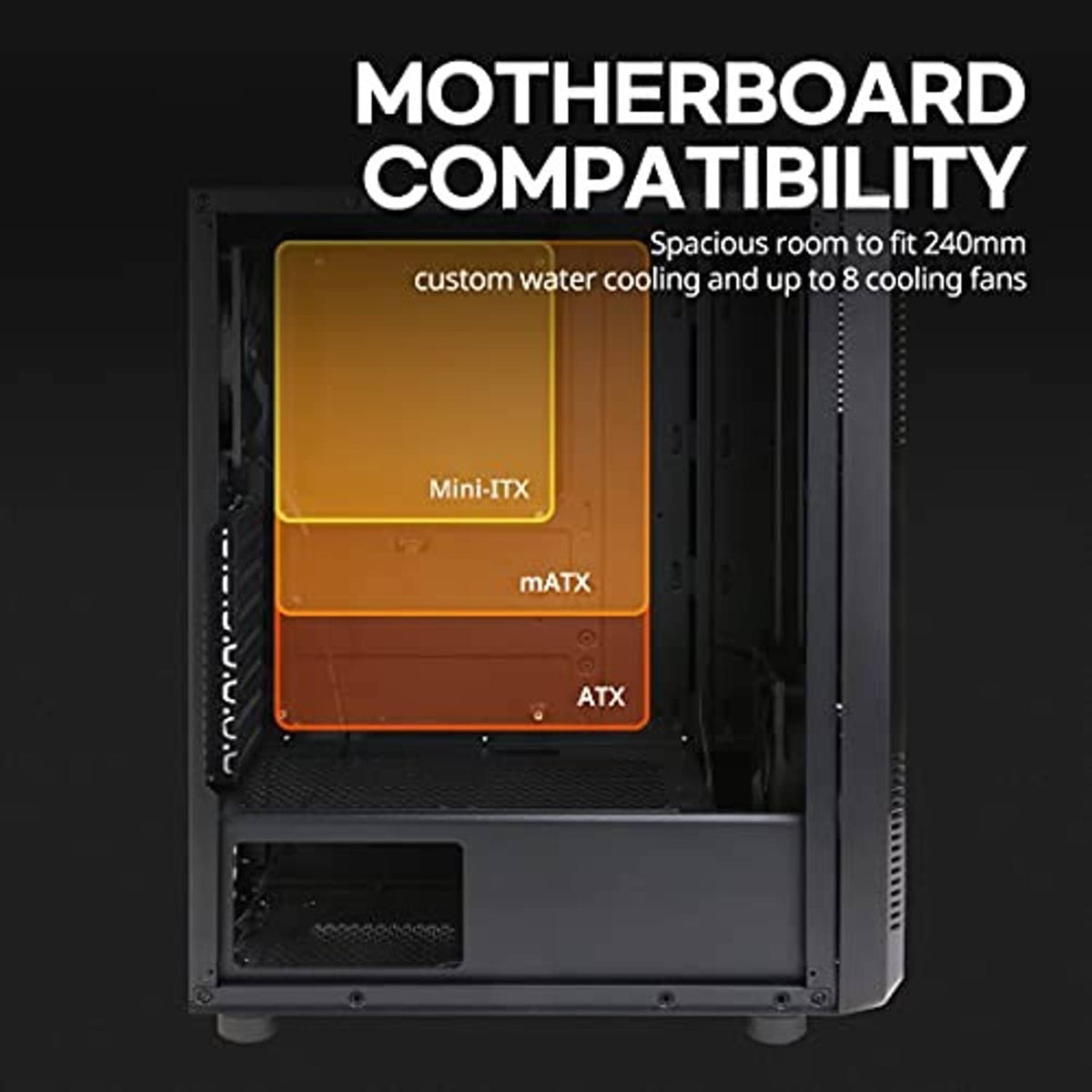Open PC case interior with motherboard mounting area