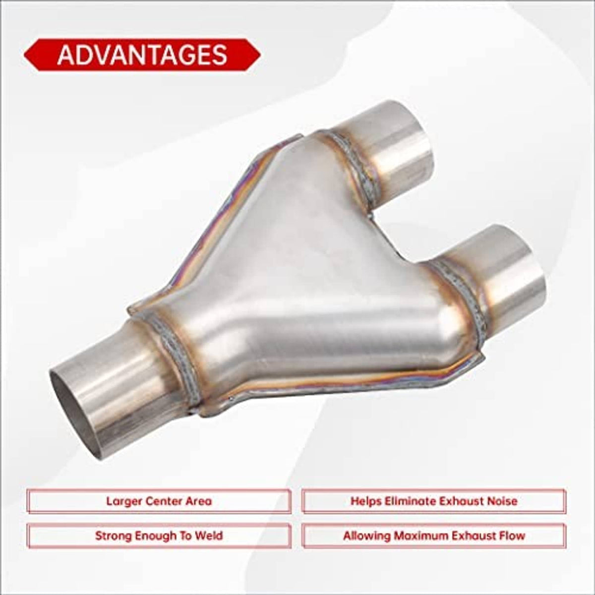 Stainless steel Y-pipe exhaust connector with dual outlets, single-to-dual design