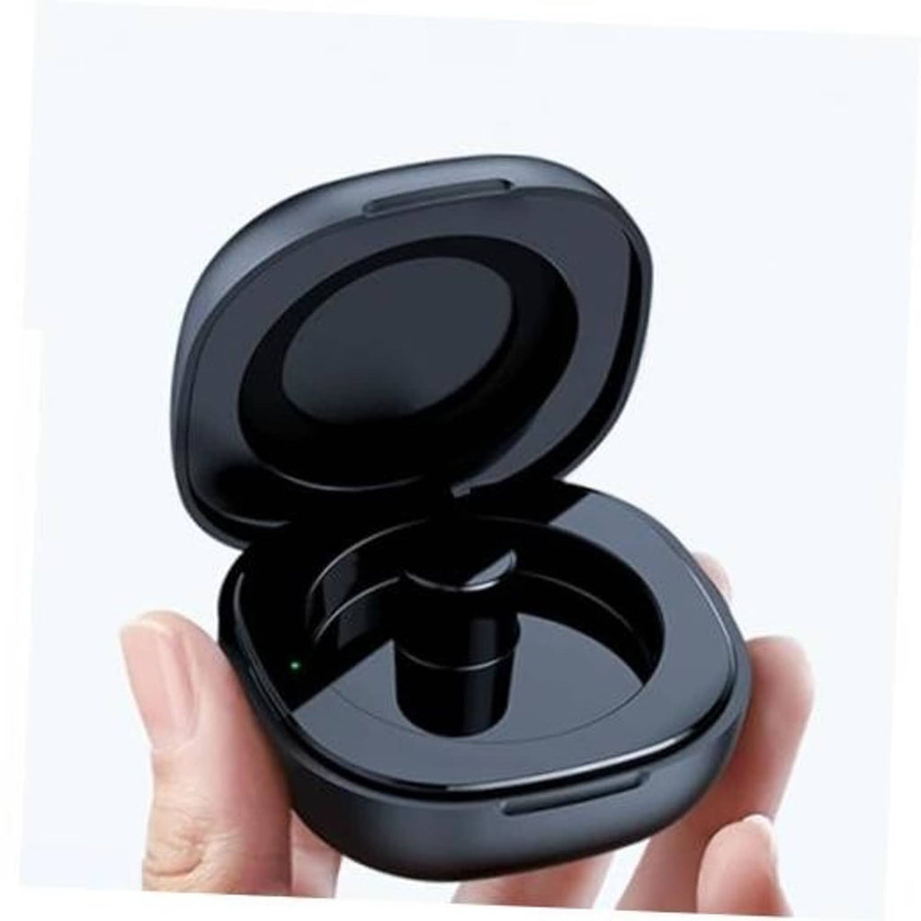 Magnetic smart ring charging case, closed and open showing central charging post