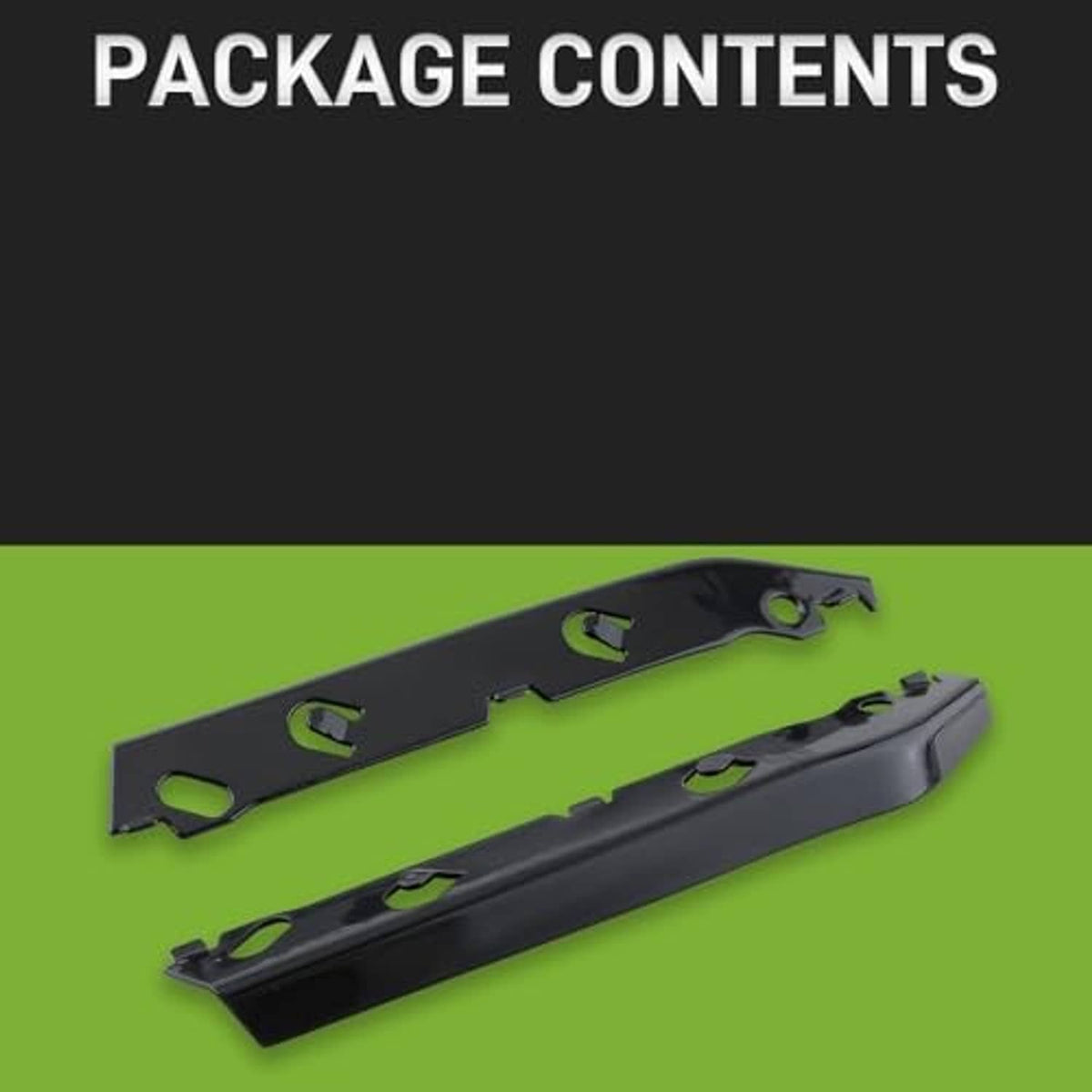 Pair of black front bumper brackets with mounting slots and bolt holes