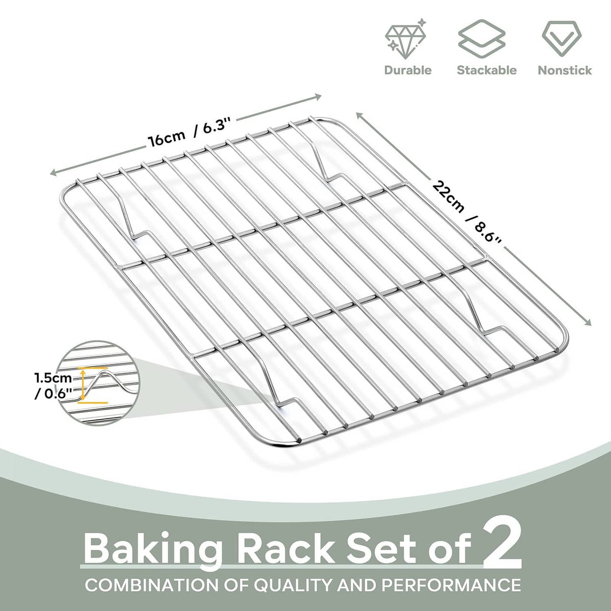 RivetOak Herogo Mini Cooling Rack Set of 2, Stainless Steel 8.6" x 6.3" 8.6'' x 6.3''