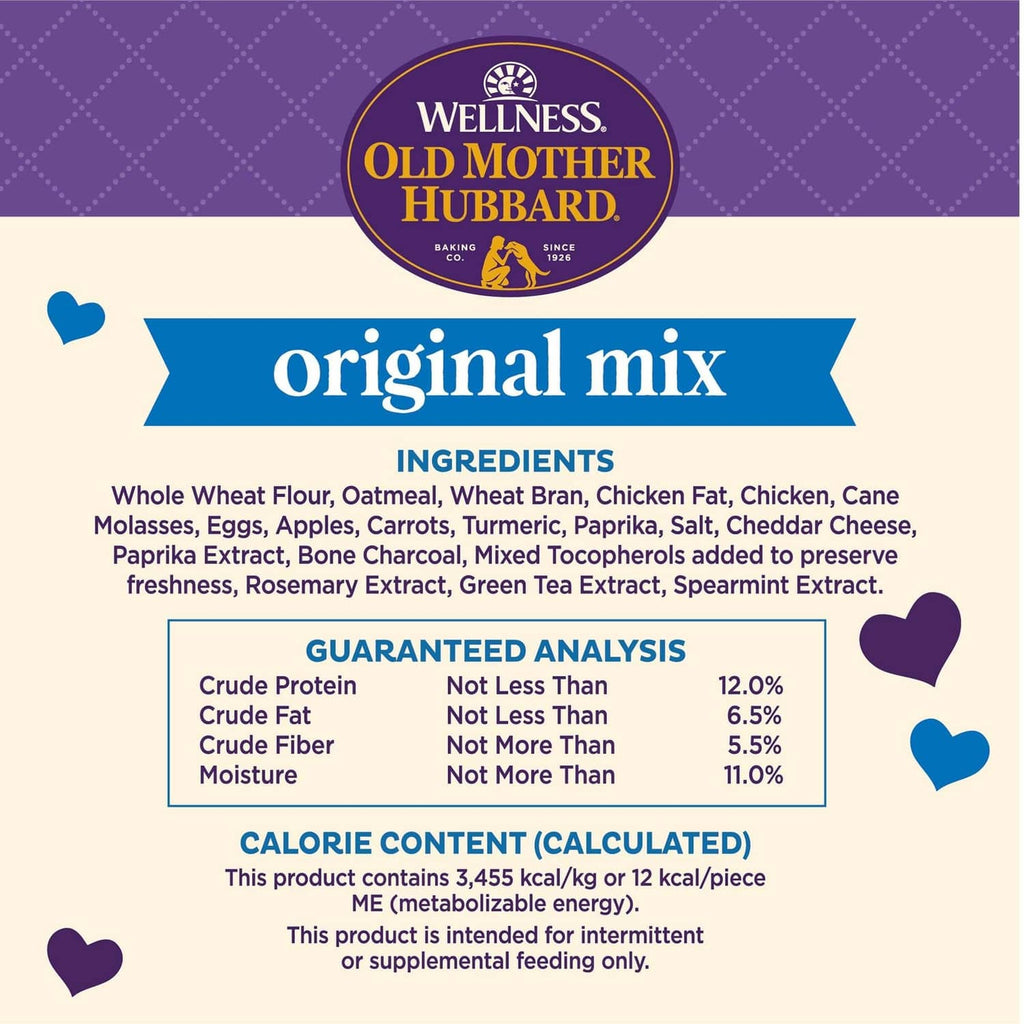 Old Mother Hubbard Original Mix dog treats ingredients and guaranteed analysis label panel