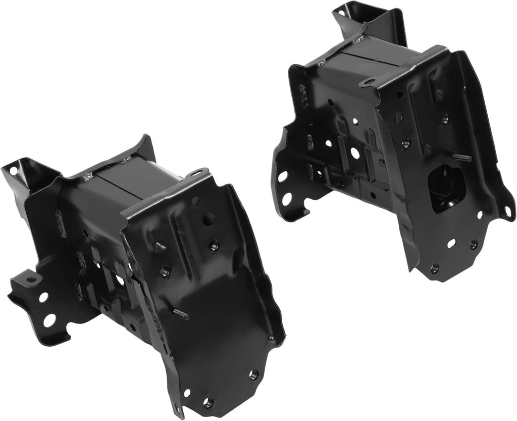 Front bumper reinforcement impact bracket set, black metal brackets with side tabs and bolt holes