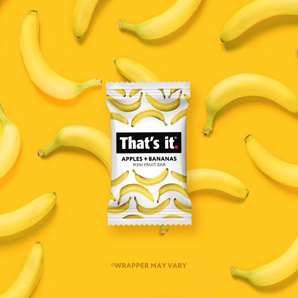 Apples+bananas mini fruit bar wrapper with yellow banana graphic
