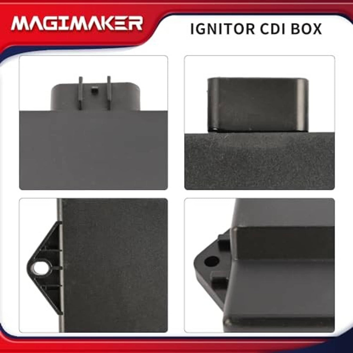 CDI ignitor box detail set showing top terminals, side mount, and connector face
