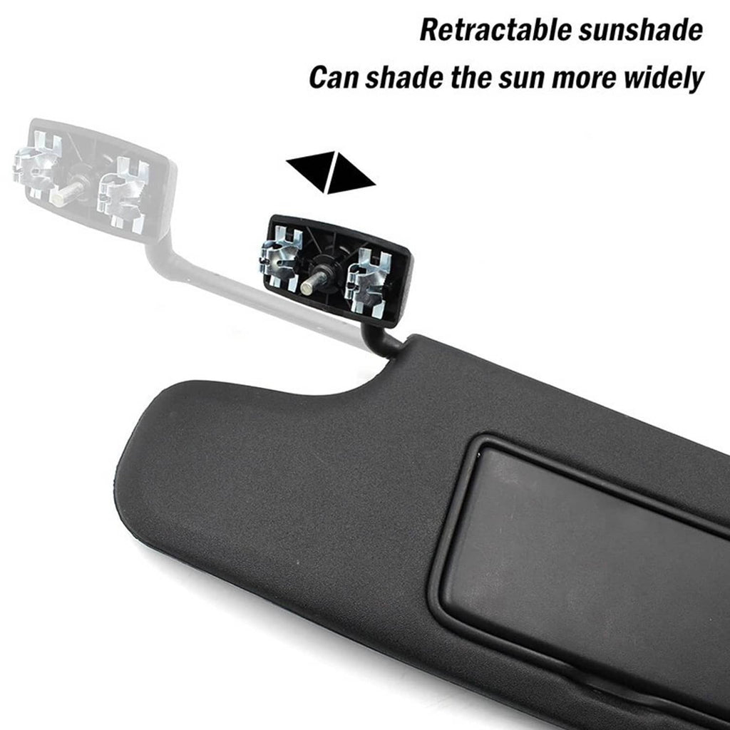 Black retractable sunshade sun visor with central mirror window