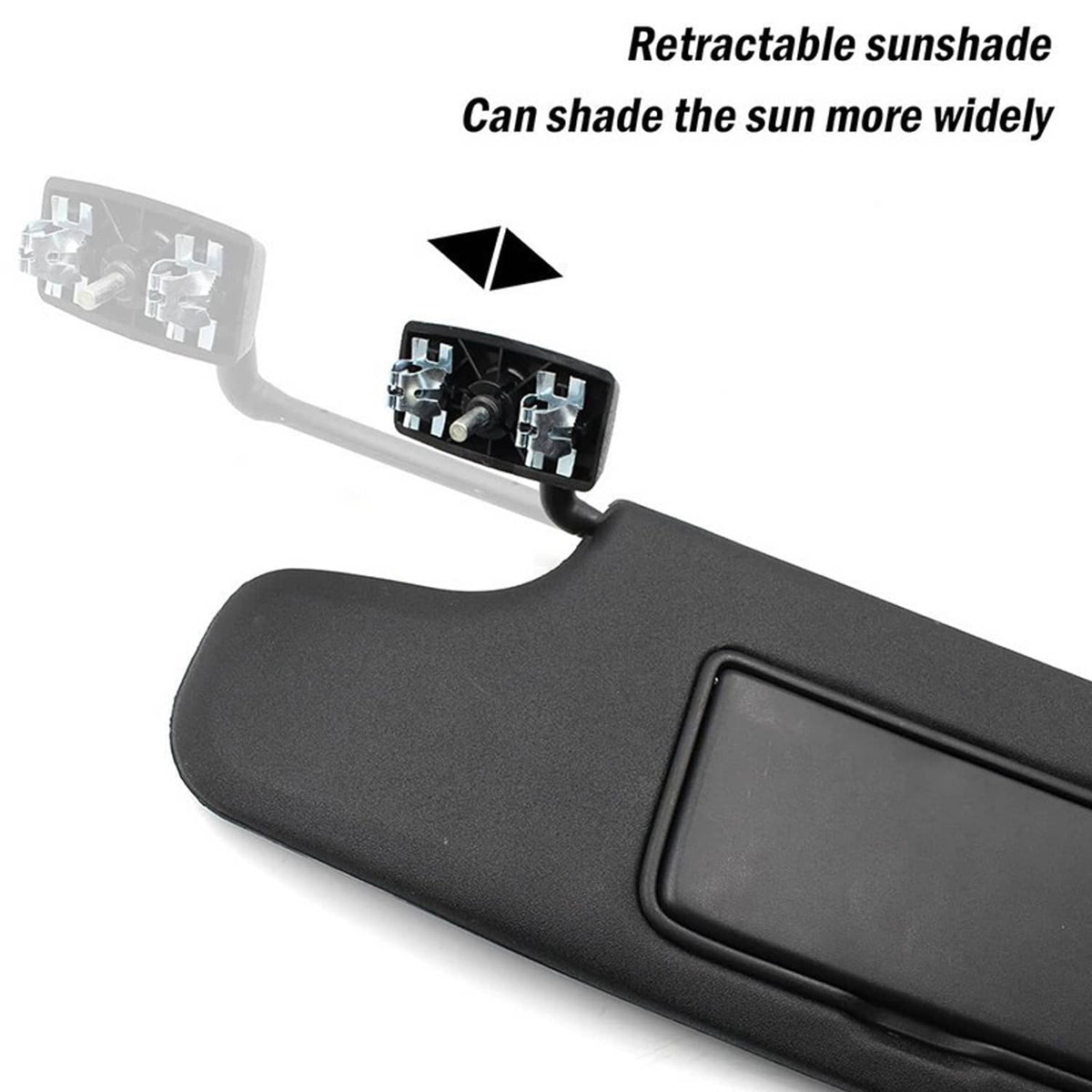 Black retractable sunshade sun visor with central mirror window