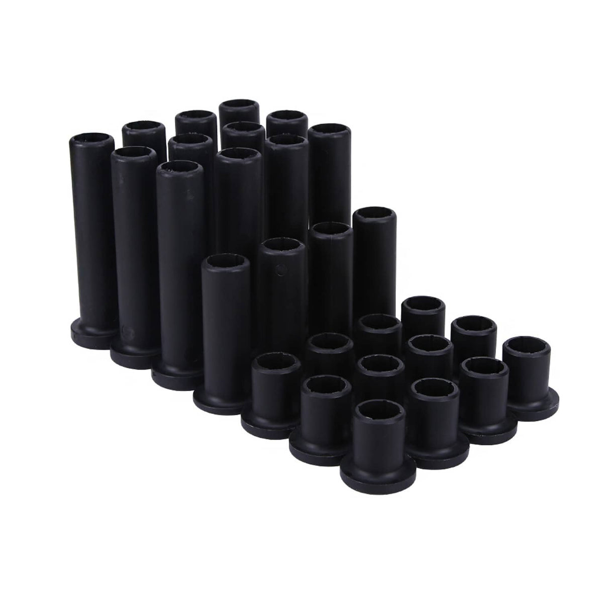 Black A-arm bushing sleeves kit with many cylindrical rubber bushings, stacked