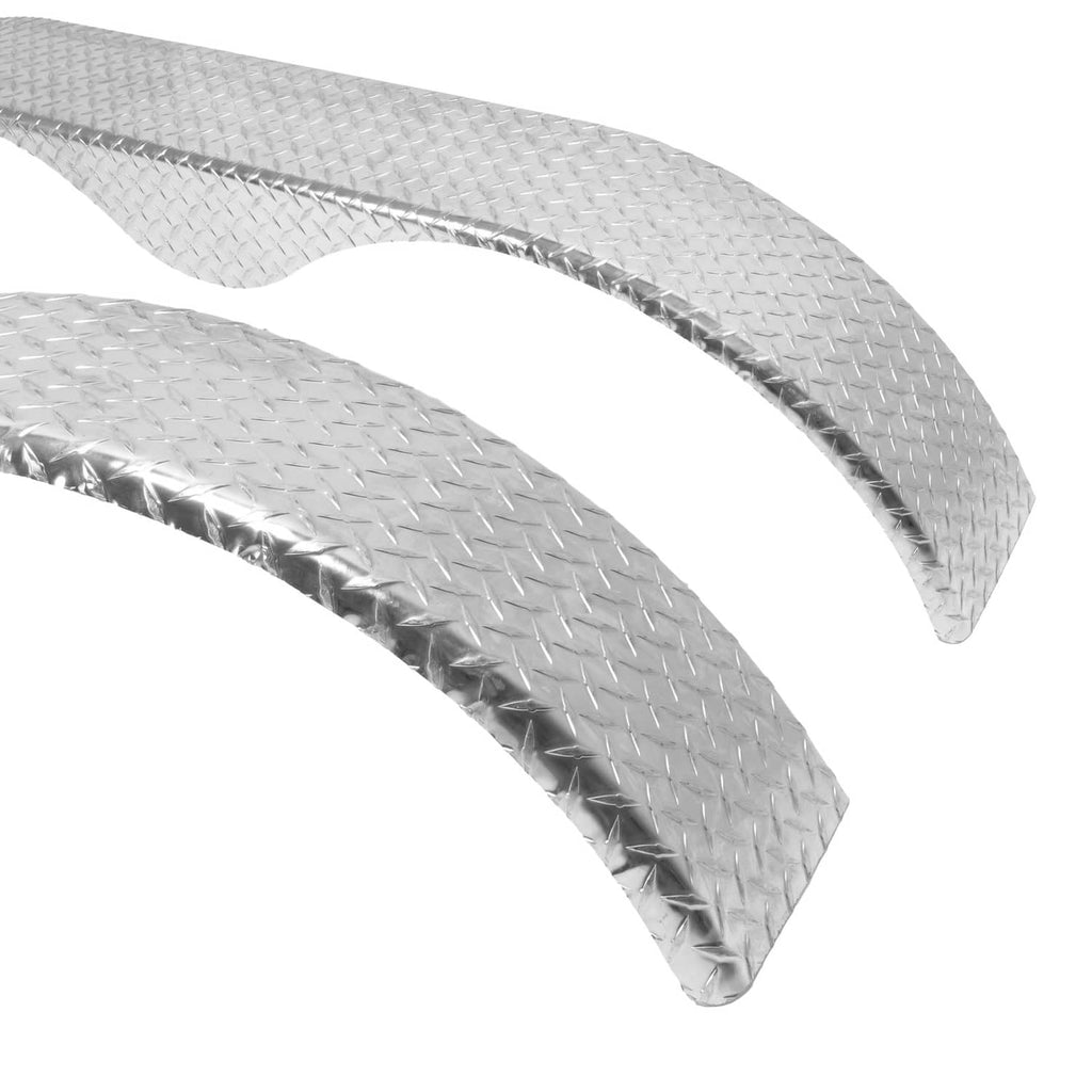Diamond tread plate trailer fender, curved teardrop profile in silver metal