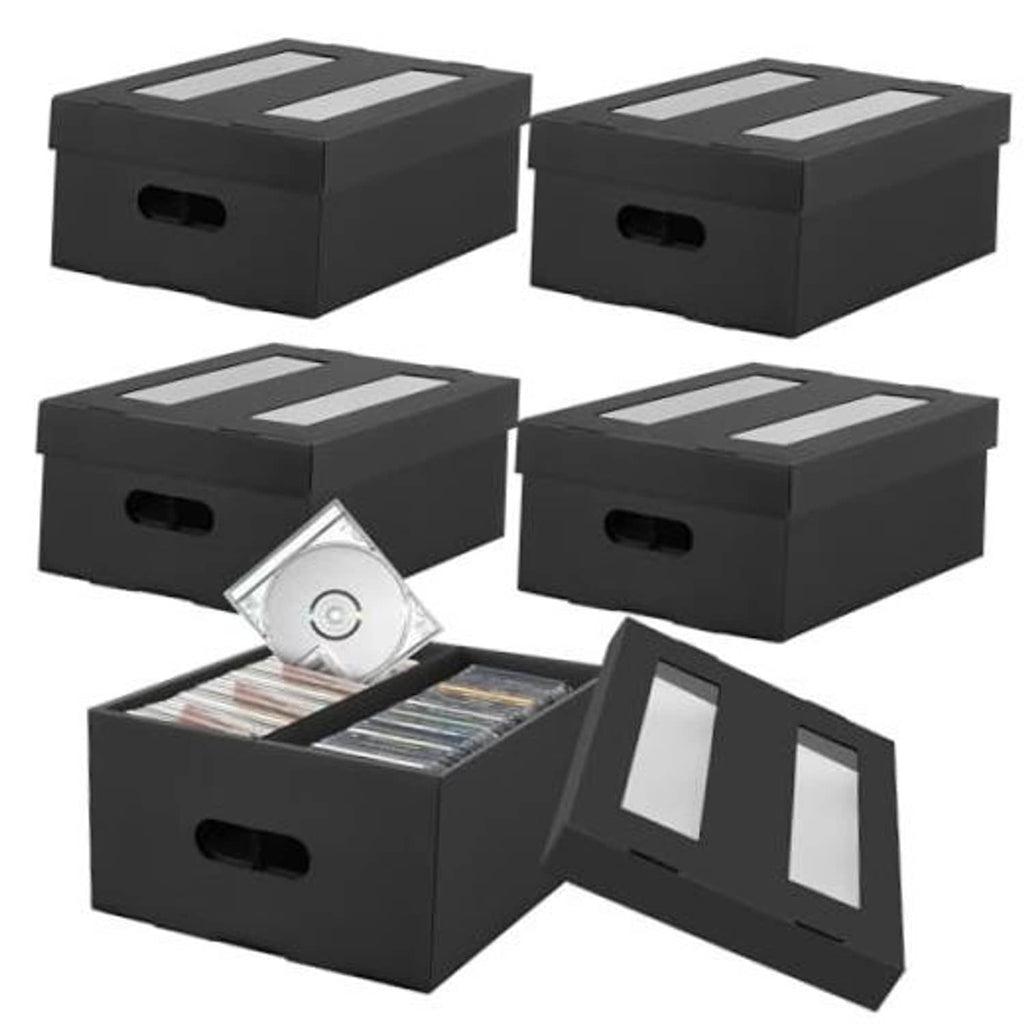 Black 2-compartment CD storage box set; open lids reveal disc slots.