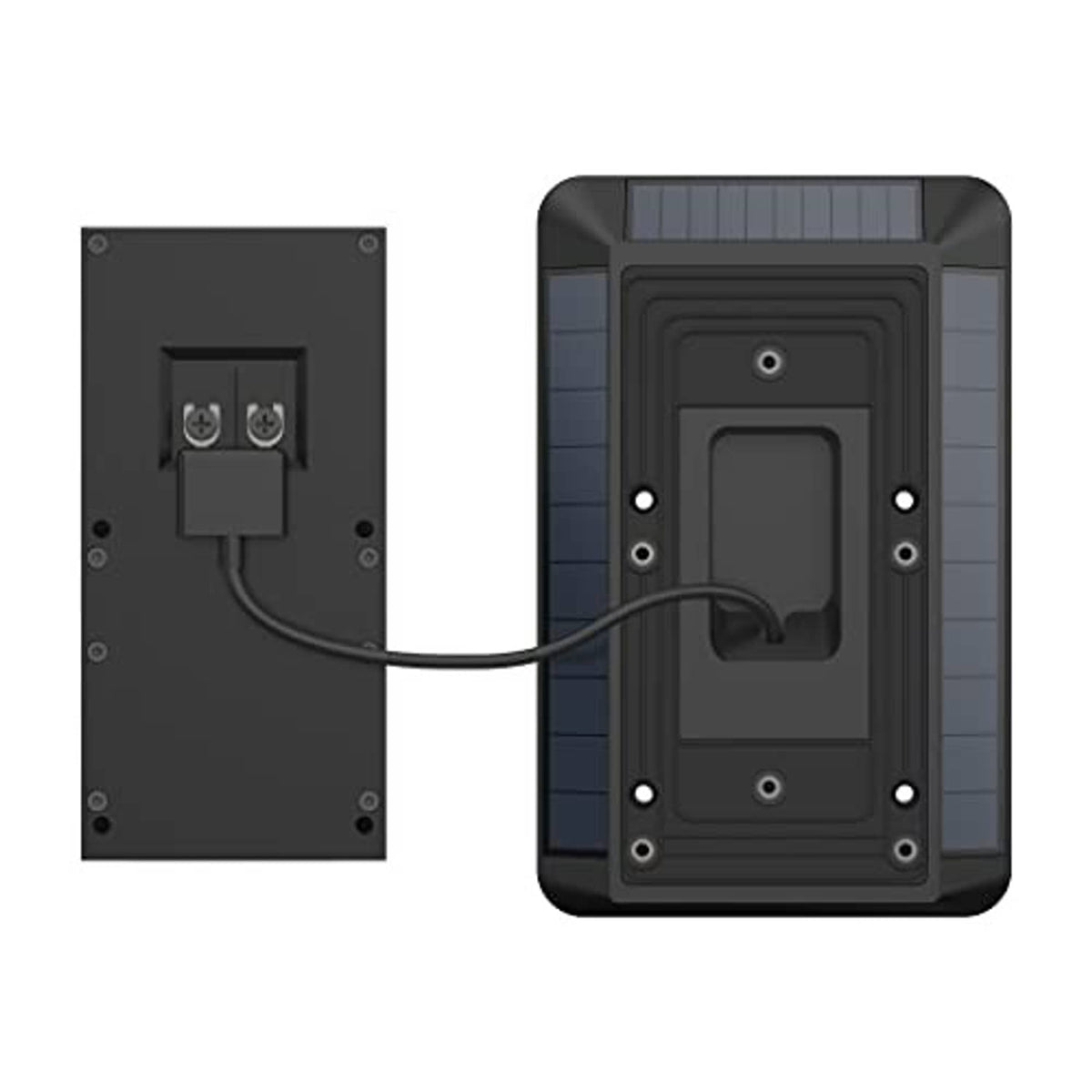 Solar-powered Ring doorbell charger back plate with wiring connector and mounting holes